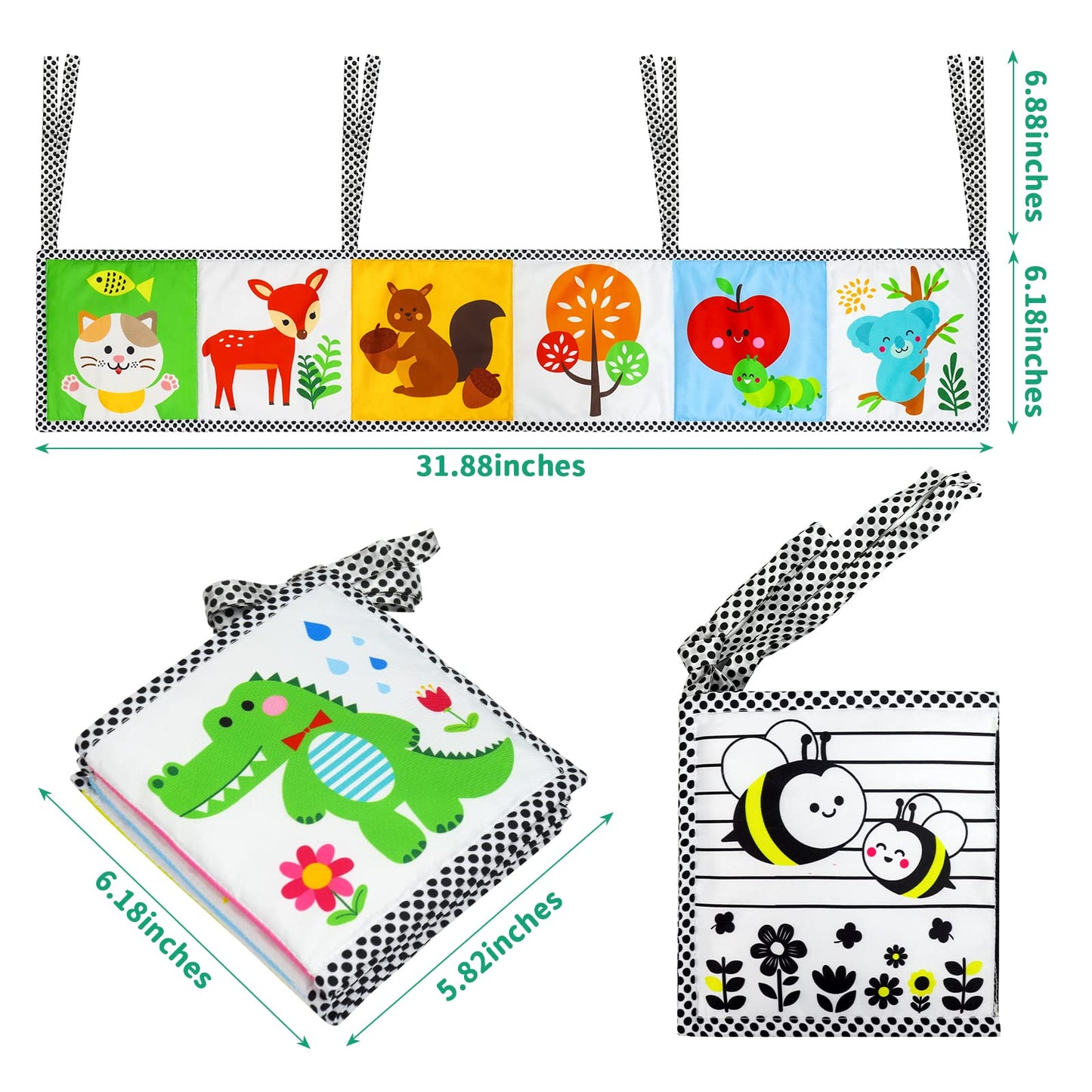 Okooko Black And White High Contrast Soft Baby Books 2Pcs Washable Tummy Time Toy Crib Stroller Toy Montessori Sensory Toy Early