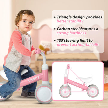 Liberry Baby Balance Bike for Toddlers, 4 Wheels, Adjustable Seat, Light Pink, Model CP001189, Ideal for 12-36 Months
