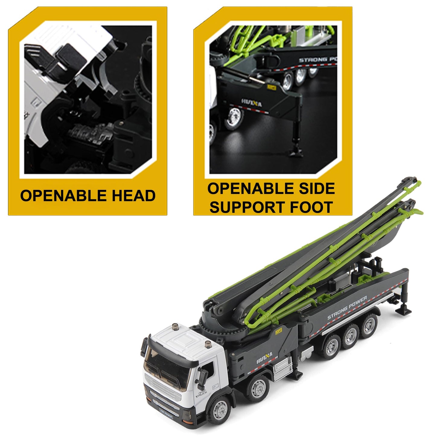 Qcar Concrete Pump Truck Construction Vehicles Toys,1:50 Scale Diecast Site Concrete Pump Truck, Toy Trucks for Kids (Green)