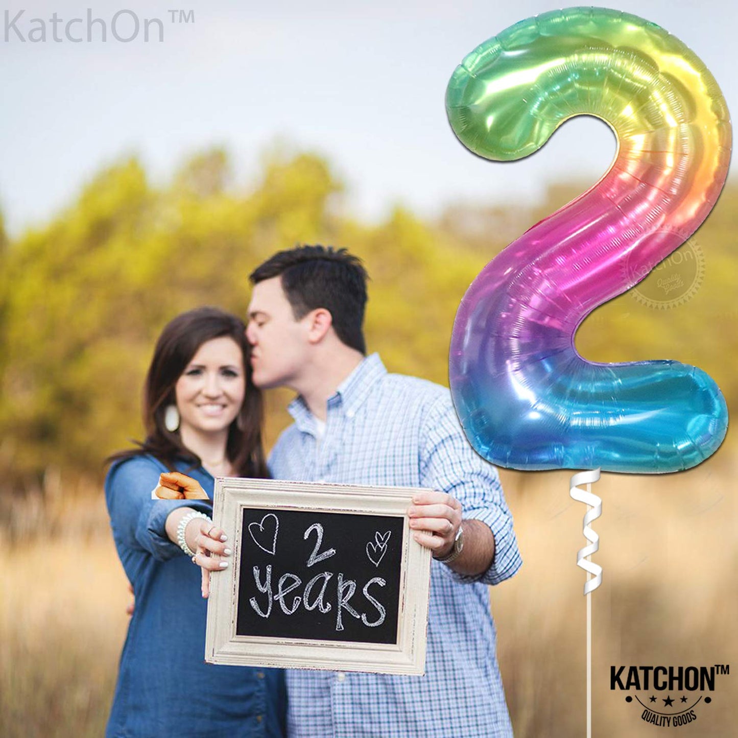 KatchOn Giant Rainbow Number 2 Balloon - 40 Inch Foil Birthday Balloon for 2nd Birthday Decorations, Color: Number 2 Jelly