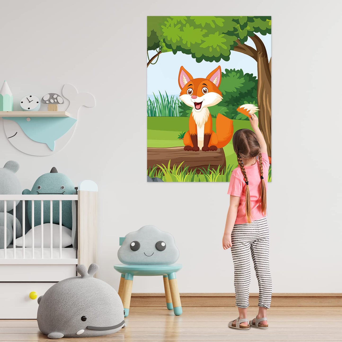 Astaron Pin The Tail On The Fox Party Game With 30 Tail Stickers For Forest Farm Birthday Supplies Pin Game, Boys Girls Animal Party Favors Christmas Decorations