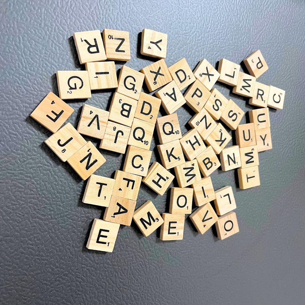 Yj Premiums 52 Pc Wood Magnetic Letter Tiles Magnets | Big Large Square Wooden Alphabet Letters Tile Magnet Pieces For Fridge Re