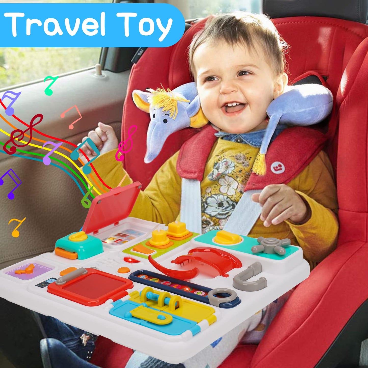 Kitchen Busy Board For Toddlers 1-3 Travel Toys Light Up Musical Baby Toy 12-18 Months Toddler Toys Age 1-2 2-4 Autism Sensory Montessori Fine Motor Skills Car Seat Toy For 1 Year Old Easter Gift