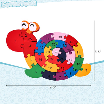 Lovestown Alphabet Jigsaw Puzzles, Wooden Snail Letters Numbers Block Toys, Building Blocks Wooden Puzzles For Kids Educational Learning
