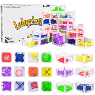 Goldge 24 Pcs Balance Iq Maze Game Toy Set - Mini 3D Brain Maze Puzzle Cubes In A Box. Fun Party Favor Games And Ideal Prizes Fo