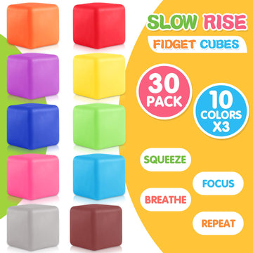 Viroucal Slow Rising Stress Cube 30 Pack - Assorted Color Fidget Stress Balls, Soft Squishy Toys for Anxiety Relief, Classroom Prize