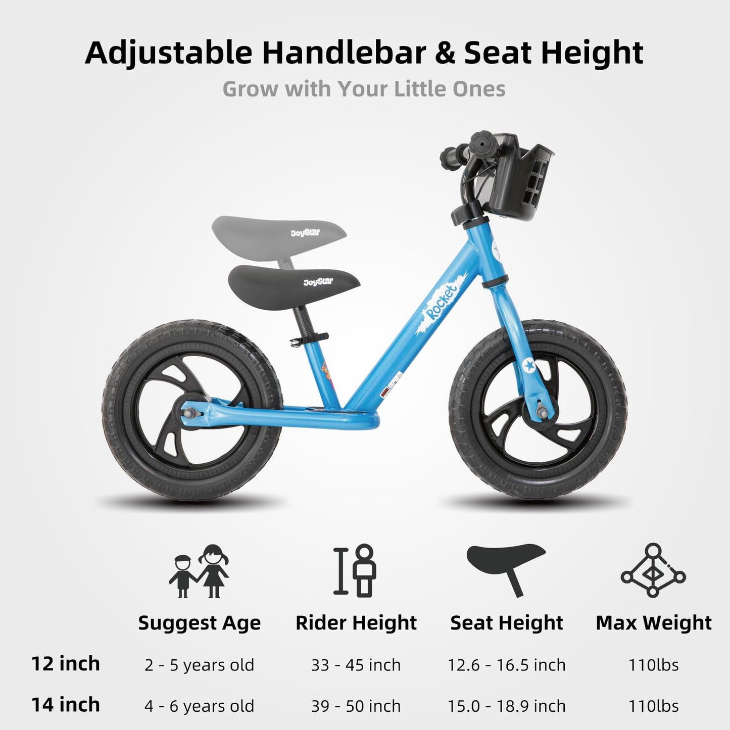 Joystar 14 Inch Balance Bike For Boys Girls 18Months-5 Years Old Push Bicycle Toddler Balance Bike 14' Gift Bike For Boys Girls Blue