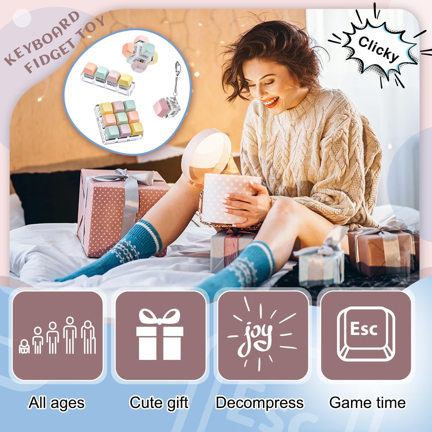 Taiyin Decompression Toys Keyboard Clicker Toy Keyboard Cube Toy Mechanical Key Toy Keyboard Button Stress Relief for mature-themed Gifts to Relief Pass Time