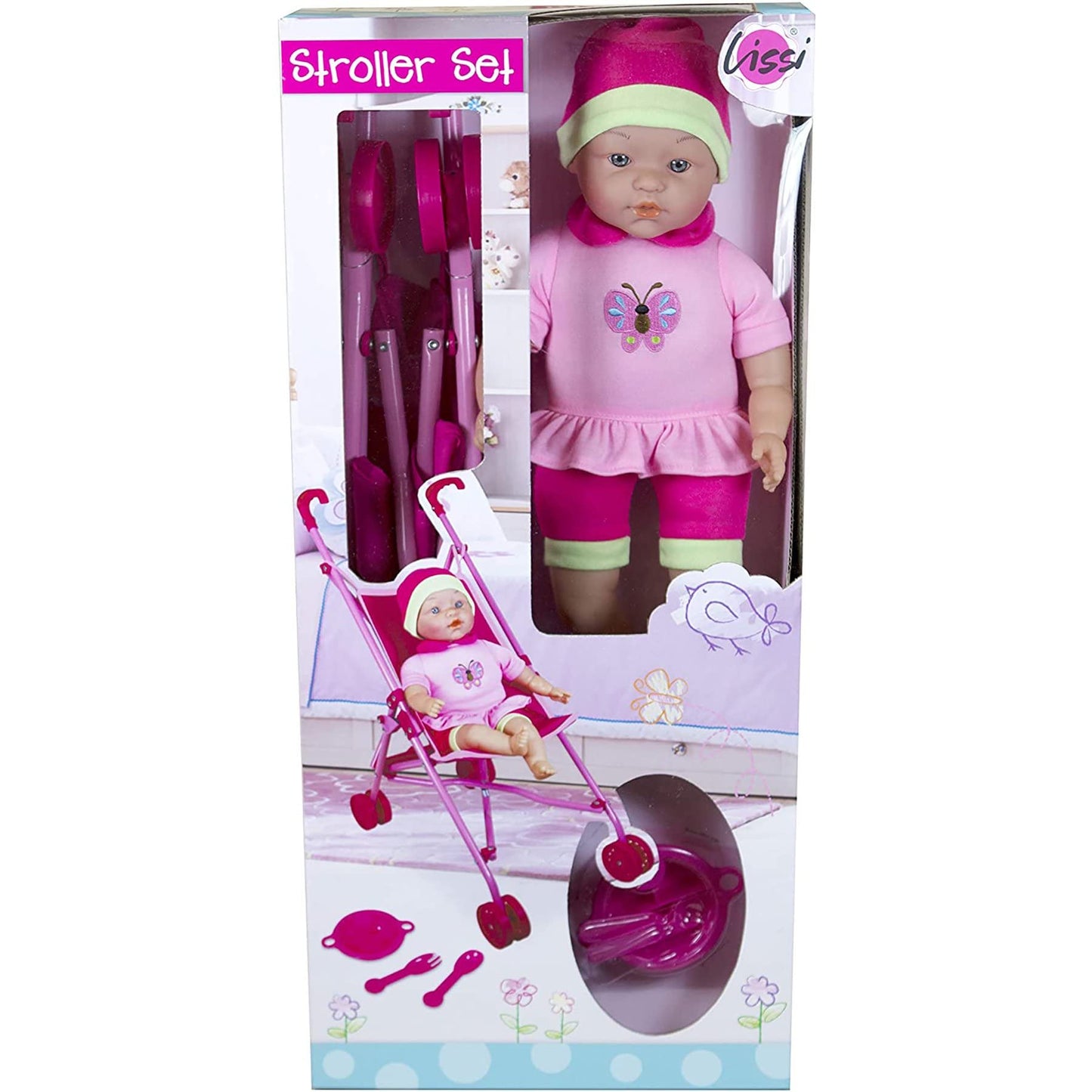 Lissi Doll: Umbrella Stroller Set With 16' Doll Role Play Toy, Folds Up Compactly, For Ages 4 And Up