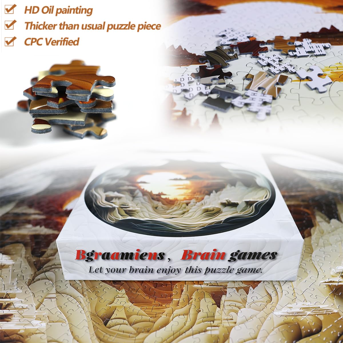 Bgraamiens 3D Visual Dawn Inside a Cave Puzzle - 1000 Pieces, Autostereoscopic, Model BG24011, Paper Material