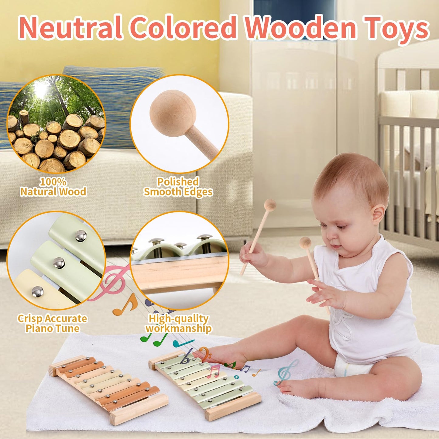 Ehome Xylophone, Baby Musical Instruments Montessori Wooden Toys For Toddlers 1-3, Aesthetic Musical Toys With Modern Boho Xylophone For Kids Baby Preschool Educational Birthday Gifts