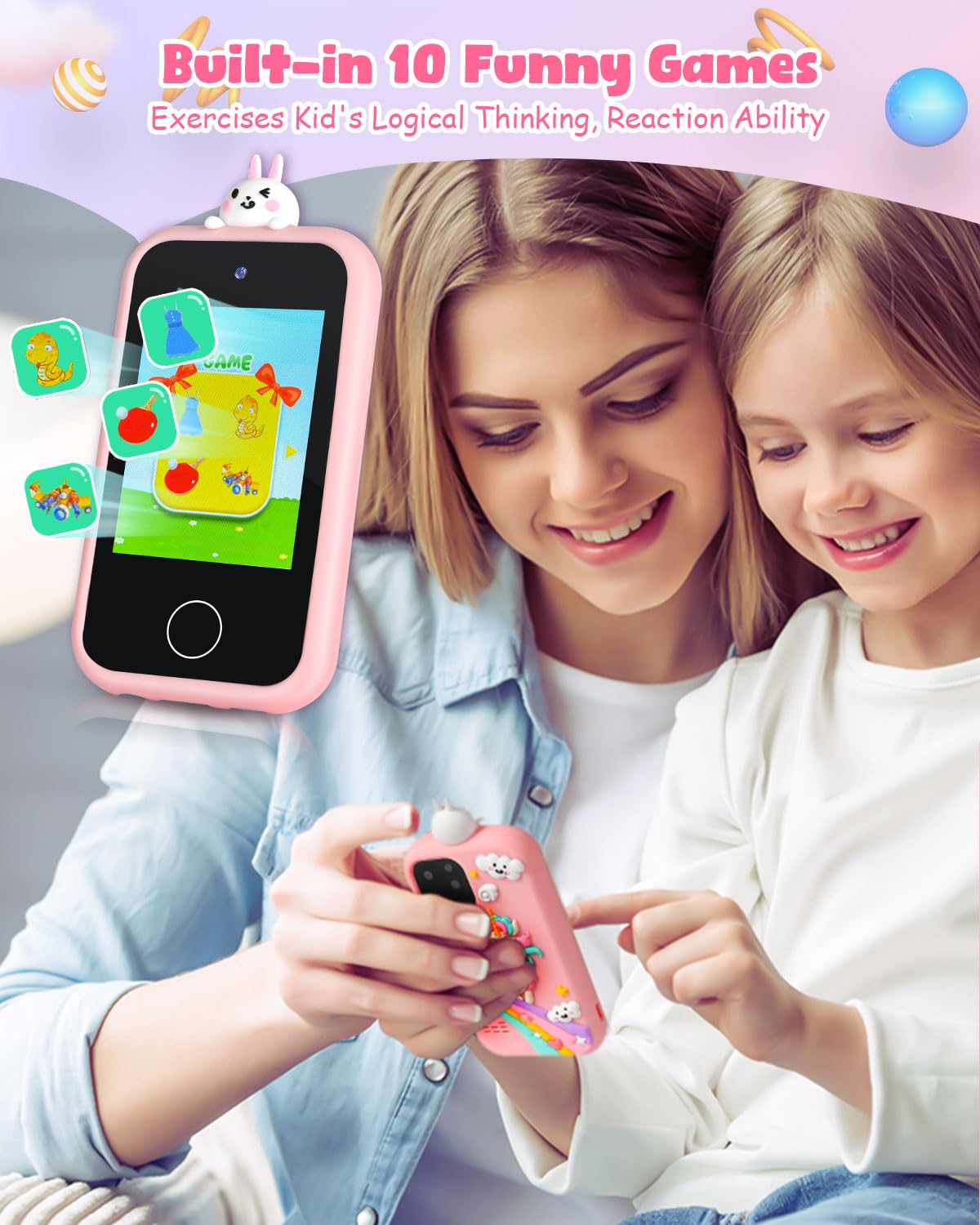 Bunyta Unicorn Kids Smart Phone - 2.8 Inch Touchscreen, Dual Camera, Music Player, Puzzle Games, Learning Toys, Birthday for Gir