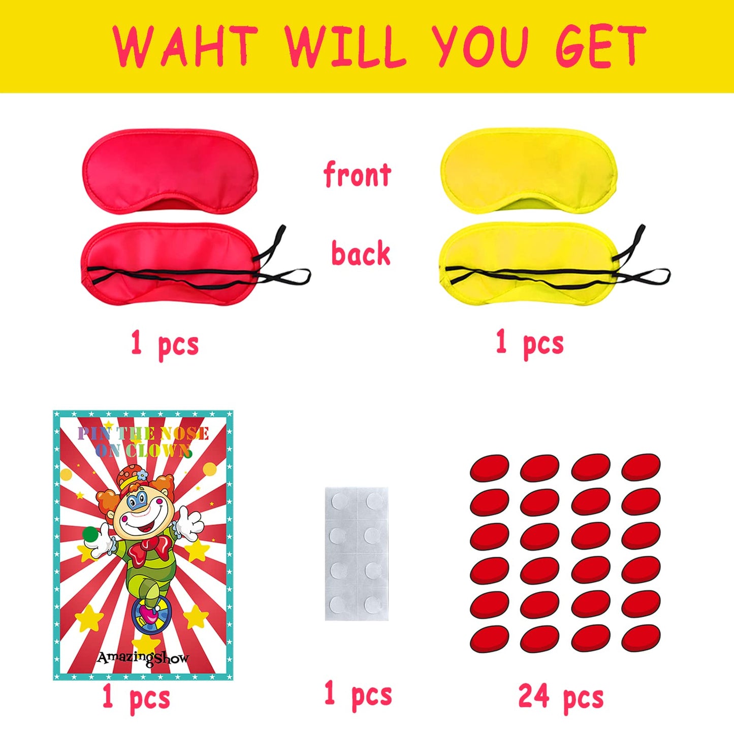 Circus Party Supplies,Pin The Noses On The Clown,Circus Clown Party Games Decoration,Large Poster With 24Pcs Nose Stickers For K