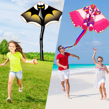 2 Pack Kites For Kids Ages 4-8 8-12 & Adults, Large Black And Unicorn Kite Easy To Fly For Beginner, Beach Kites With Kite Strin