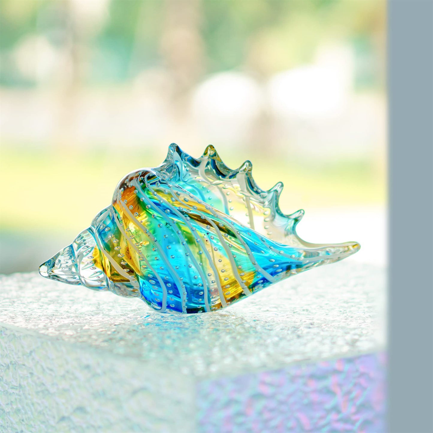 Qfkris 10' Blown Glass Conch Shell Figurines Collectible Crystal Glass Art Seashell Sculpture Paperweight For Centerpiece Decoration