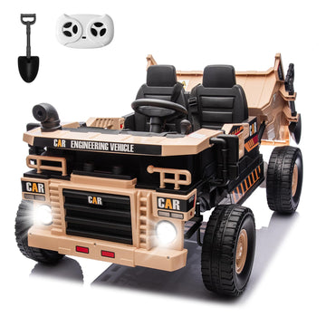 12V Kids Ride On Truck 2-Seater, Electric Ride On Toy Car Construction Vehicle Truck For Boys, Remote Control, Key Start, Shovel