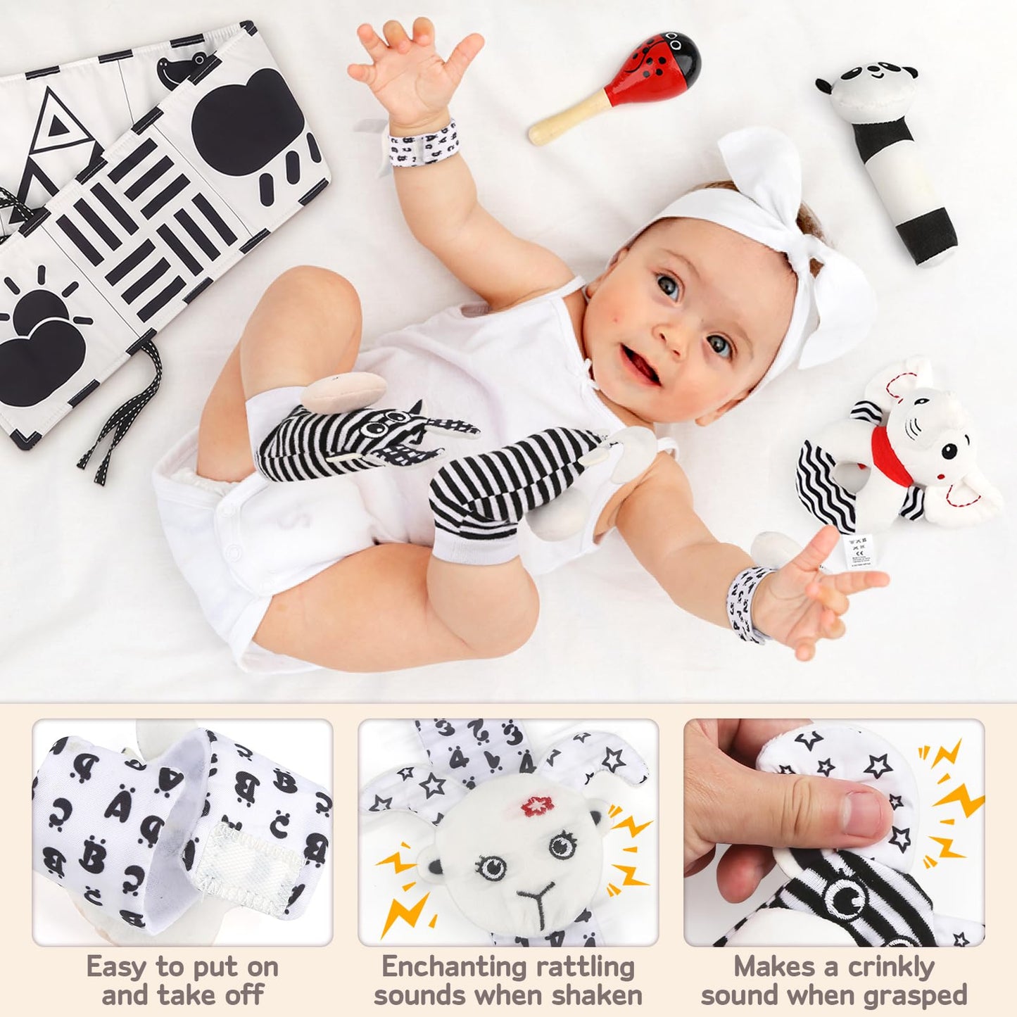 Dreamon 32 Pcs Black And White High Contrast Baby Toys For Newborn - Baby Sensory Toys For 0-3 Months Brain Development - Infant Toys For 0-6-12 Months Boy Girl Gifts - Montessori Tummy Time Toys