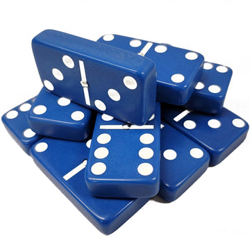 Marion Domino Double Six Blue Tiles - Jumbo Professional Size with Spinners in Elegant Black Velvet Bag
