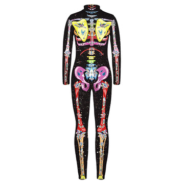 Remimi Boys Girl'S Skeleton Bodysuit Jumpsuit Long Sleeve Zip Back Black Zip Back Kids Halloween Costumes Multicolored Xl