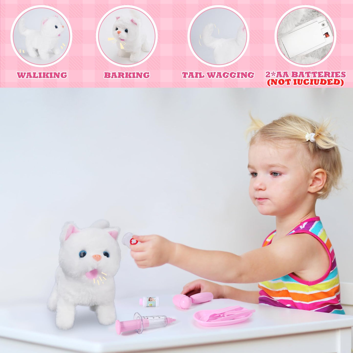 Doctor Kit for Girls -Vet Play Sets for Kids, Pretend Play Doctor Set with Pet Cage and Kitten Toy, Doctor Play Gift for Kids To