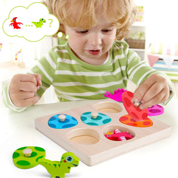Auntyfey Dinosaur Wooden Toddler Puzzle 1-3, Montessori Toys For 1 2 3 Year Old, Dinosaur Eggs Peg Puzzles, Kid Wooden Puzzles A