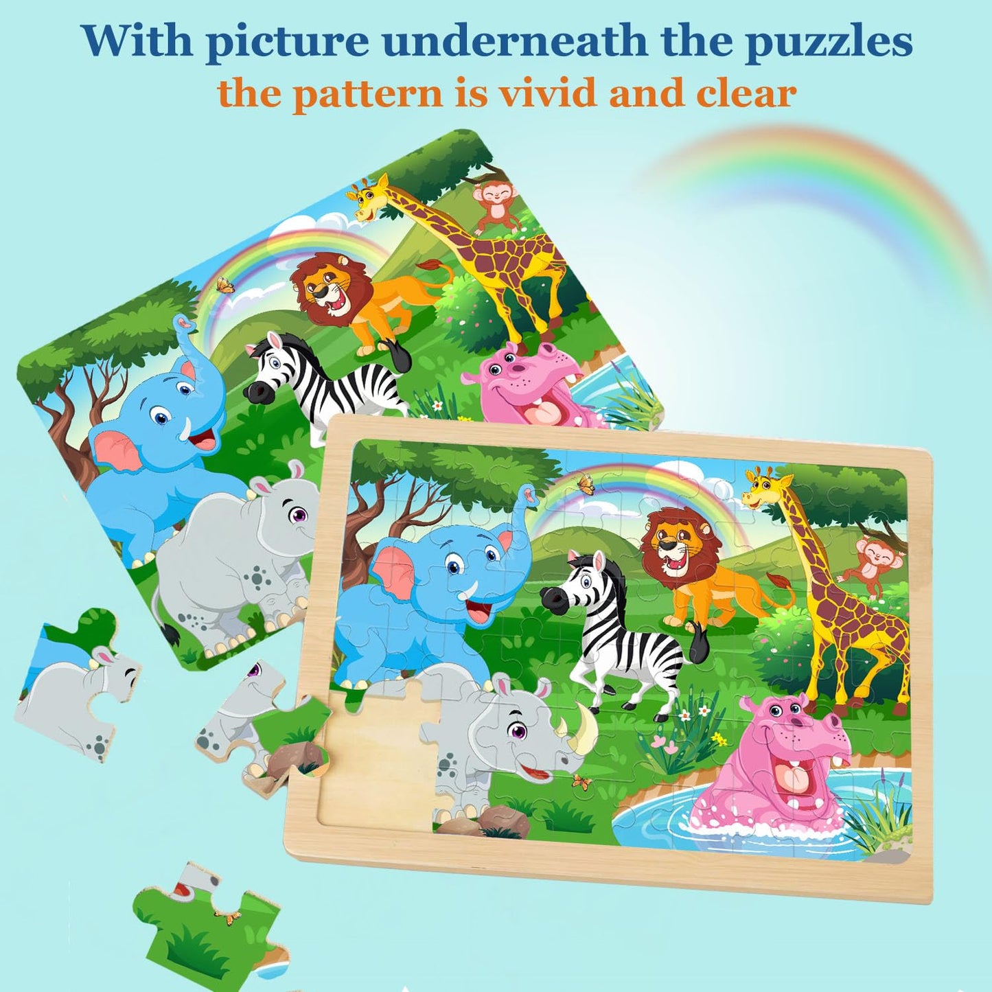 Ransunn Puzzles For Kids Ages 4-6, 4 Packs 60 Piece Puzzles For Kids,Wooden Jigsaw Puzzles For Kids Ages 6-8 Children Learning E