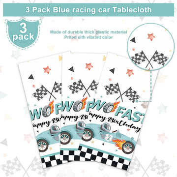 Rejoice Bunny 3Pcs Two Fast Tablecloths For Kids Boys 2Nd Birthday Party Decorations Two Fast Two Curious Racing Car Bday Table