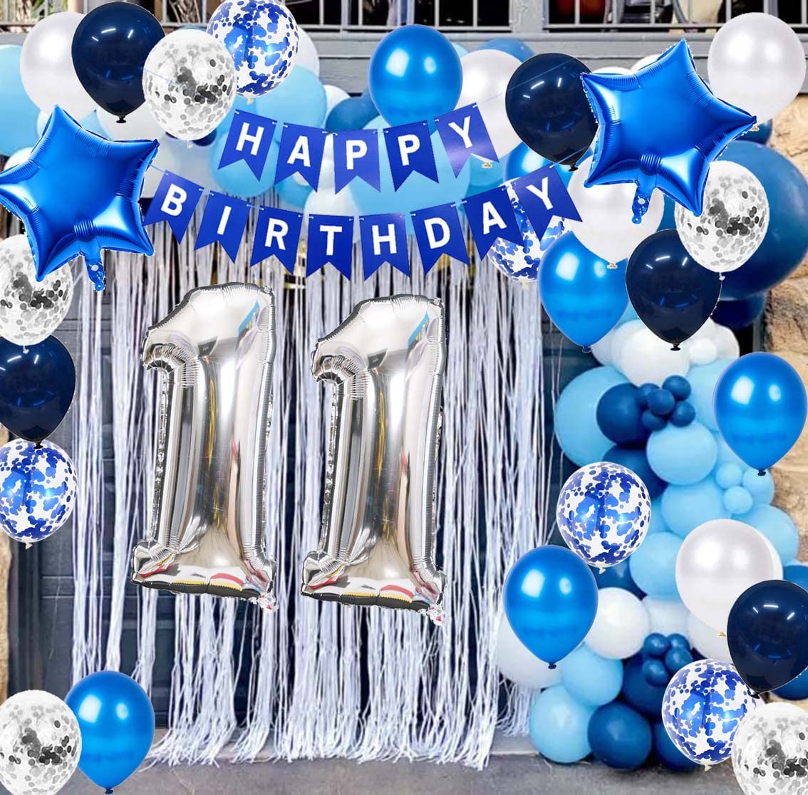 11Th Birthday Party Decoration For Boys, Happy Birthday Banner Blue Number 11 Birthday Balloons 11Th Birthday Latex Confetti Bal