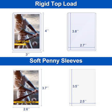 100 Topload Card Holder And 100 Clear Sleeves, Sooez 35 Pt Topload Card Protectors, 3'' X 4'' Hard Plastic Card Sleeves Baseball