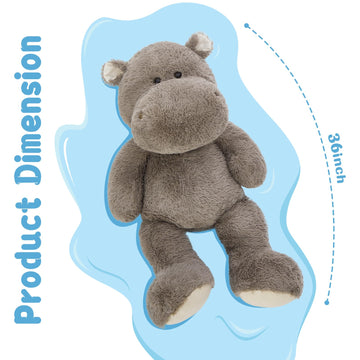 BENINY Giant 36 Hippo Stuffed Animal - Oversized Gray Plush Toy, Soft Jumbo Gift for Kids, Cute Hugging Hugging Hippo