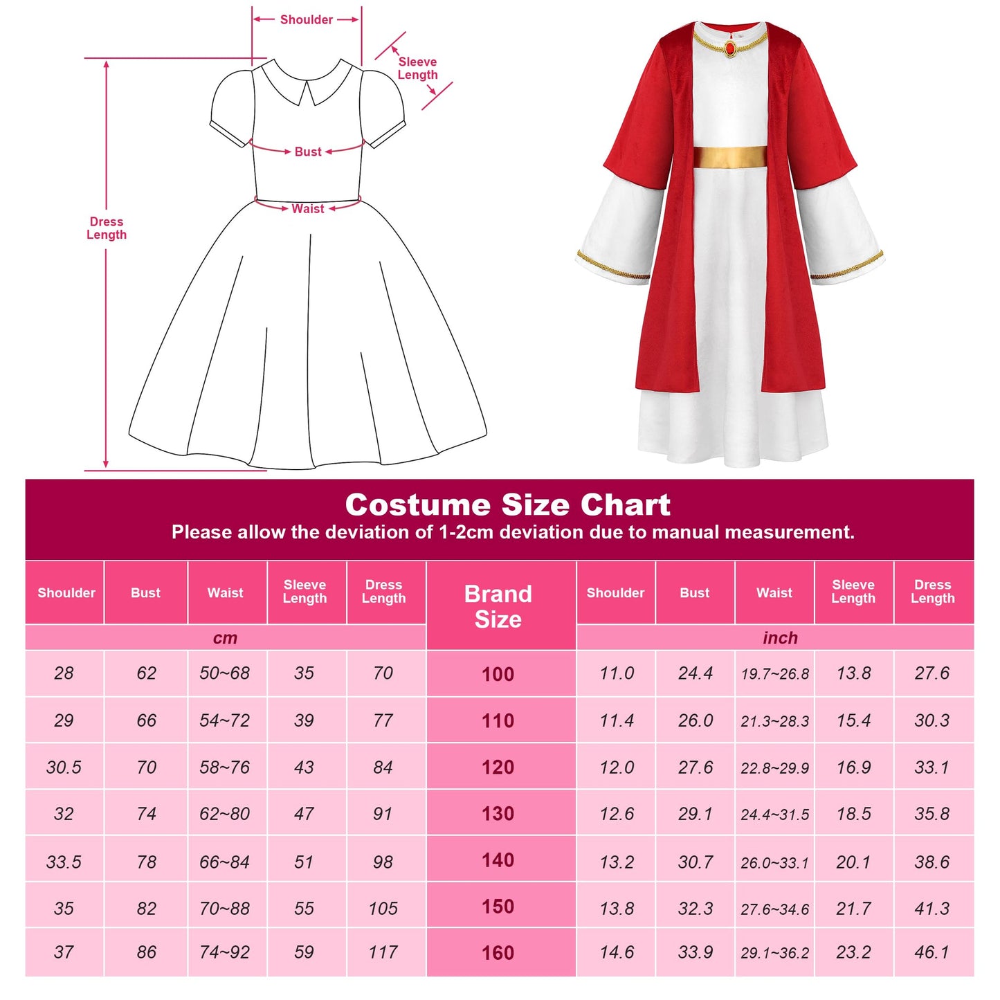 Relibeauty Jesus Costume For Kids,Robe With Wigs And Beards,120
