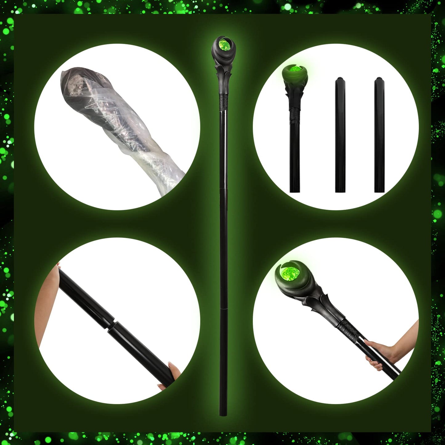Flylife 51Inch Deluxe Maleficent Staff With Green Light Orb, Wizard Scepter Magic Wand Halloween Prop (Green Light)
