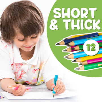 Tinygeeks Jumbo Pencils Hb - New 2024-12 Fat Pencils - Triangle Short Pencils For Kids + Sharpener - Perfect For Preschool, Todd