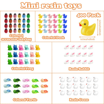 Barydat 400 Pcs Mini Resin Animals Figures Bulk for Pranks Hide Crafts Tiny Resin Miniature Toys Garden Accessories Mini Stuff f