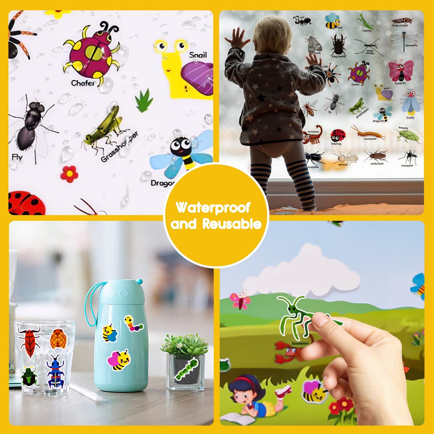 Astaron Reusable 3D Puffy Sticker Book For Kids 2-6, Cute Waterproof Insects Stickers 88 Pcs,Puffy Sticker Game Travel Stickers And Educational Sensory Learning Toy Busy Book,4 Fold-Out Scenes Choices