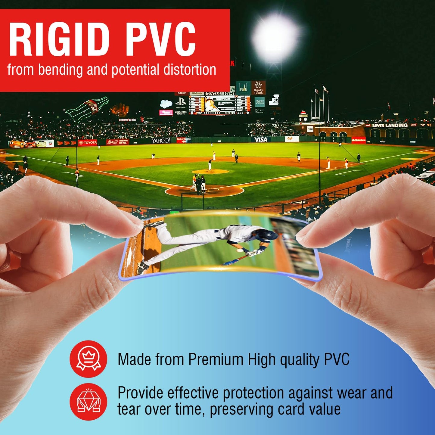 1000 Trading Cards Sleeves Top Loads 3X4 Baseball Card Protectors Hard Plastic Toploads Binder Penny Sleeves for Sports Football Game (500 Hard Loads + 500 Soft Sleeves)