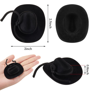 24 Pcs Mini Cowboy Hats For Crafts Flocking Mini White Cowgirl Hat Western Wedding Favors For Doll Decorations (Black)