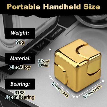 Dilabnba Metal Cube Fidget Spinner Toy For Kids Adults, Gold Cube Fidget Block Figner Spinner Focus 2 In 1 Spinning For Boys 3-1