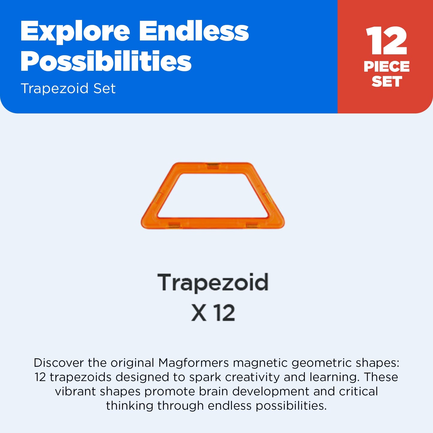 Magformers Trapezoid 12Pc Set - Magnetic Tiles Building Blocks, Educational Kit, Stem Toy Set - Magnetic Building Tiles For Kids To Develop Problem-Solving Abilities And Shape Recognition