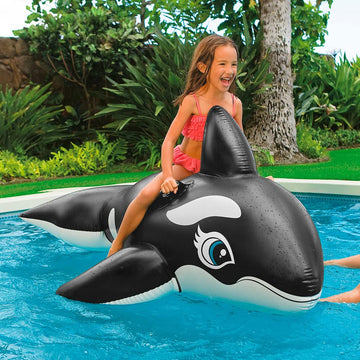 Intex Whale Inflatable Pool Float for Kids, 76" x 47", Plastic, Black, Model 58561EP, 2 Heavy-Duty Handles, 88lb Weight Capacity