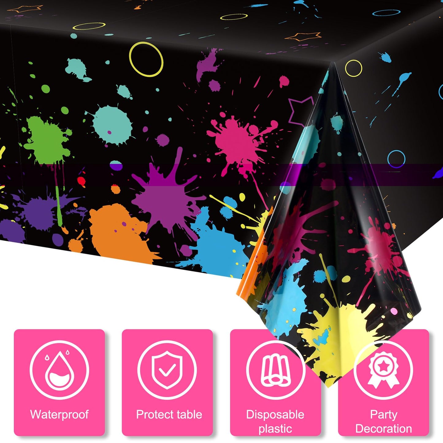 Glow Party Table Covers Neon Party Tablecloths 108 X 54 Inch Glow Party Tablecloths Disposable Plastic Neon Glow Table Cloth For Neon Birthday Party Black Light Party Supplies (10 Pieces)