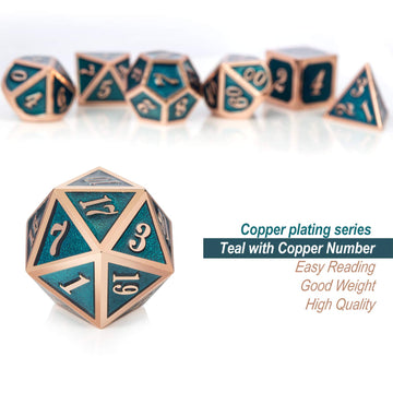 Teal D&D Metal Dice Set,DNDND 7 PCS Metallic Dungeons and Dragons Dice with Free Metal Case for D&D Game Role Playing (Teal and