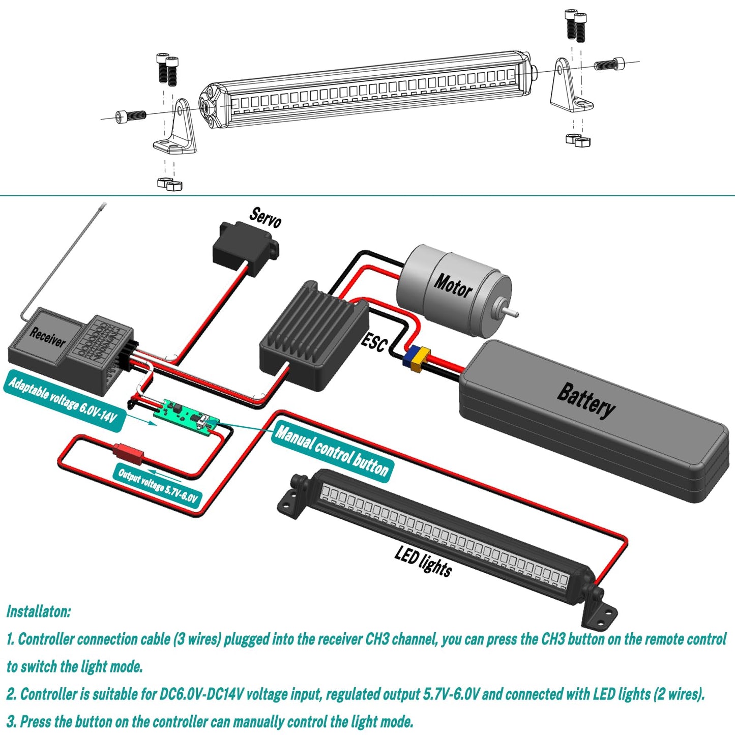 RC Light Bar 30 LED 5.3 Inch Aluminum RC Lights RC Crawler Accessories for Axial SCX10 Traxxas TRX4 TRX6 Arrma Senton Redcat GEN