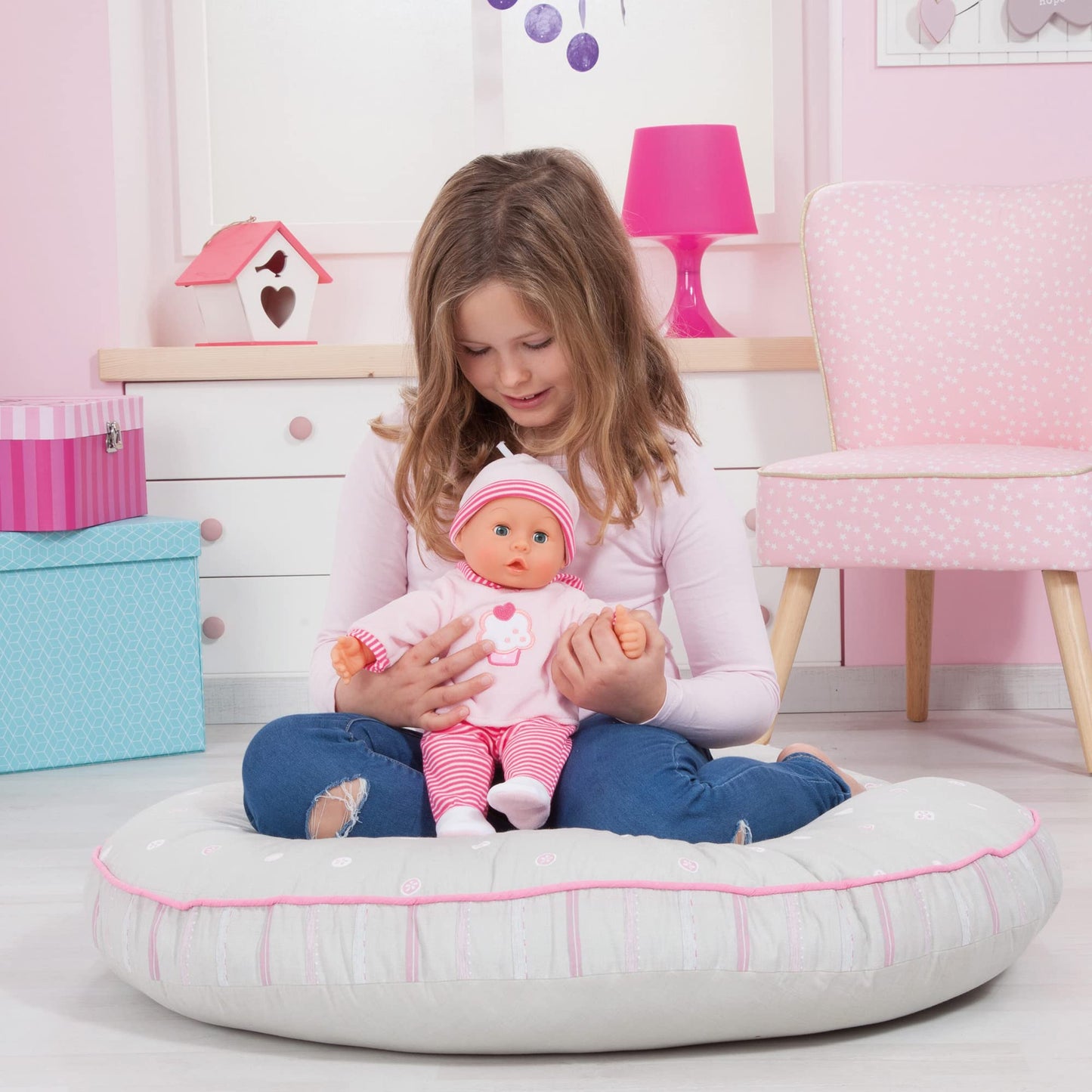 First Words Baby: Pink Cupcake 24 Sounds 15'' Doll - Pacifier & Bottle, Sleeping Eyes, Press Tummy For Sounds, Ages 3+