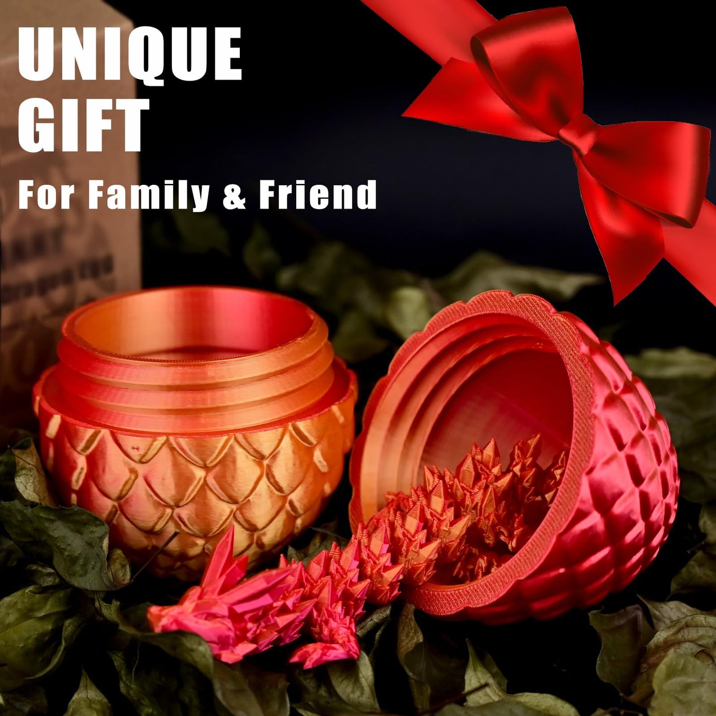 Locyfens 3D Printed Dragon Eggs With Dragon Inside, Articulated 3D Dragon Toys With 3D Dragon Eggs, Crystal Dragon Red Gold