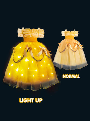 Uporpor Light Up Princess Costume Belle Girls Halloween Dress Beauty Kids Outfit Dressing Up Clothes For Play Toddler Christmas