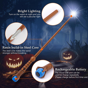 Light Up Magic Wizard Wand Rechargeable Illuminating Toy For Kids Witch Collection Cosplay Accessories With Spellbook And Gift Box (Claw)