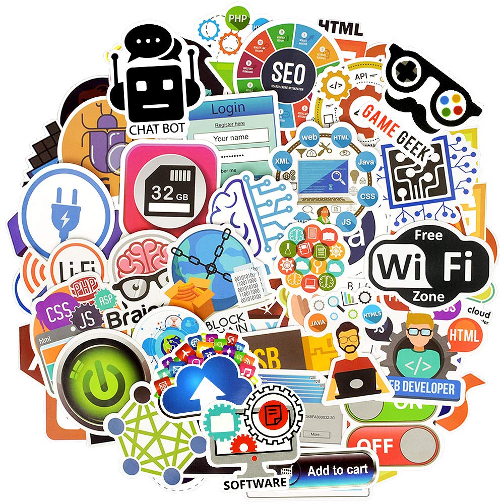 Waterproof Vinyl Stickers For Laptop Scrapbook Software Decals (50 Pcs Program Style)
