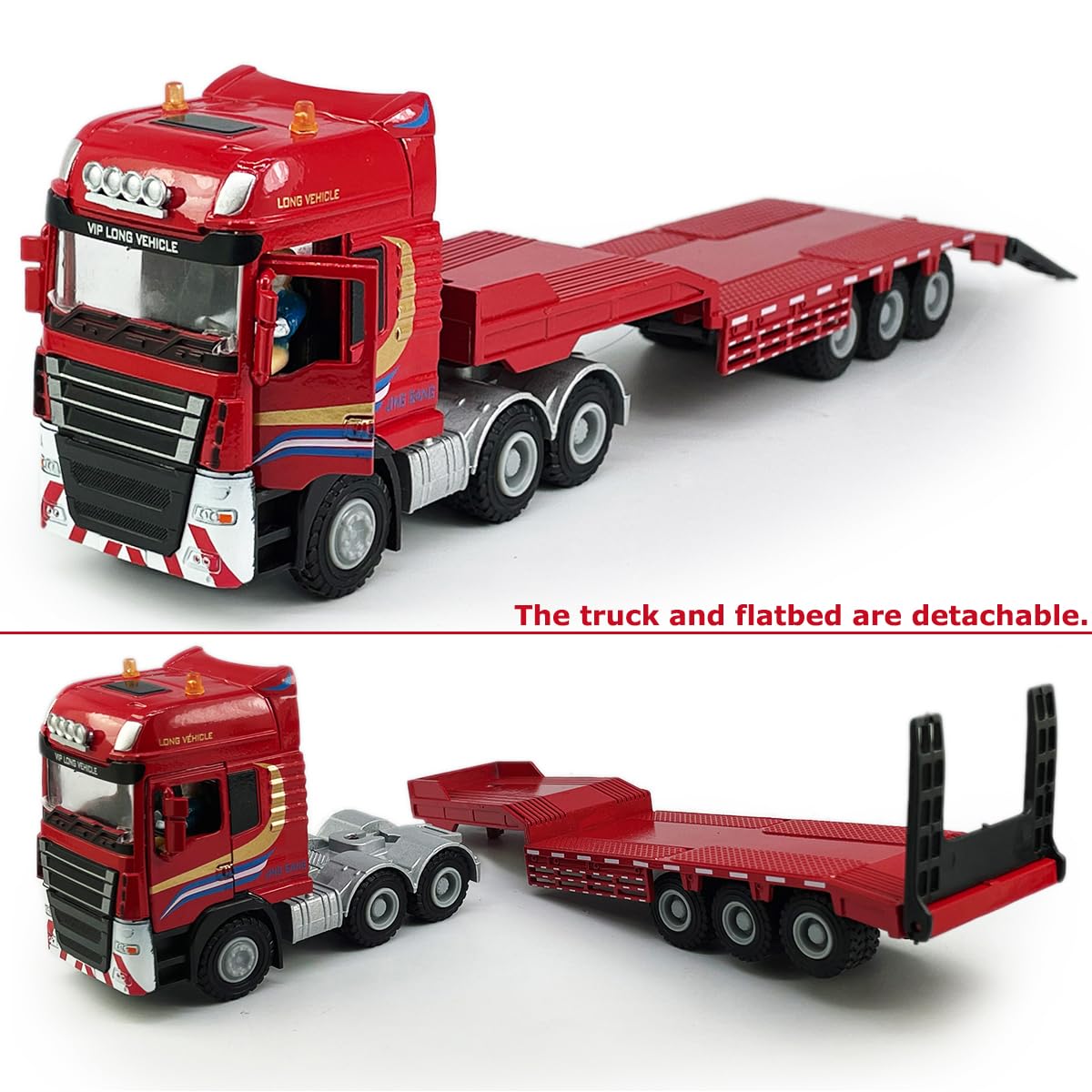 Flatbed Truck Toy with Crawler Excavator Toy Tractor Semi Tow Truck Transport Trailer Metal Diecast Construction Vehicles 2 in 1