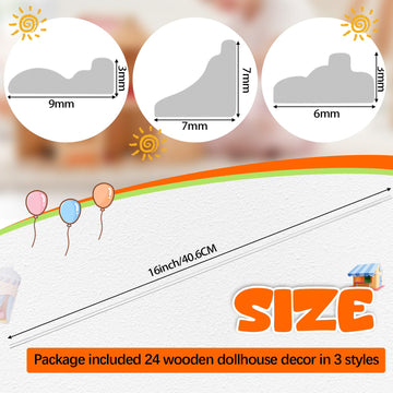 Relaxgiant 24 Pcs Miniature Dollhouse Trim Dollhouse Accessories 3 Styles On 1: 12 Scale 16'' Long Wooden Trims Finishing Corner